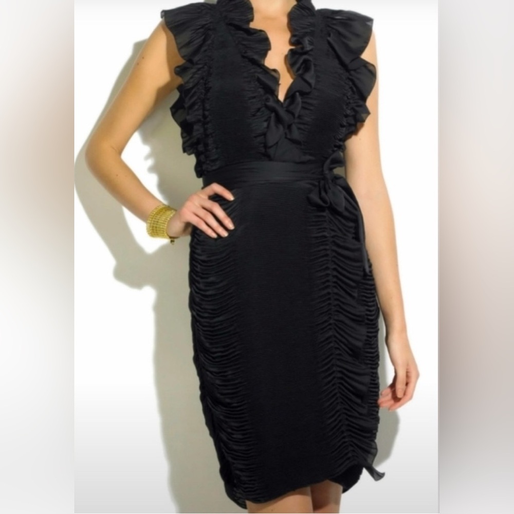 Diane Von Furstenberg Pivette Ruffled Pleated Wrap Dress In Black Size 8